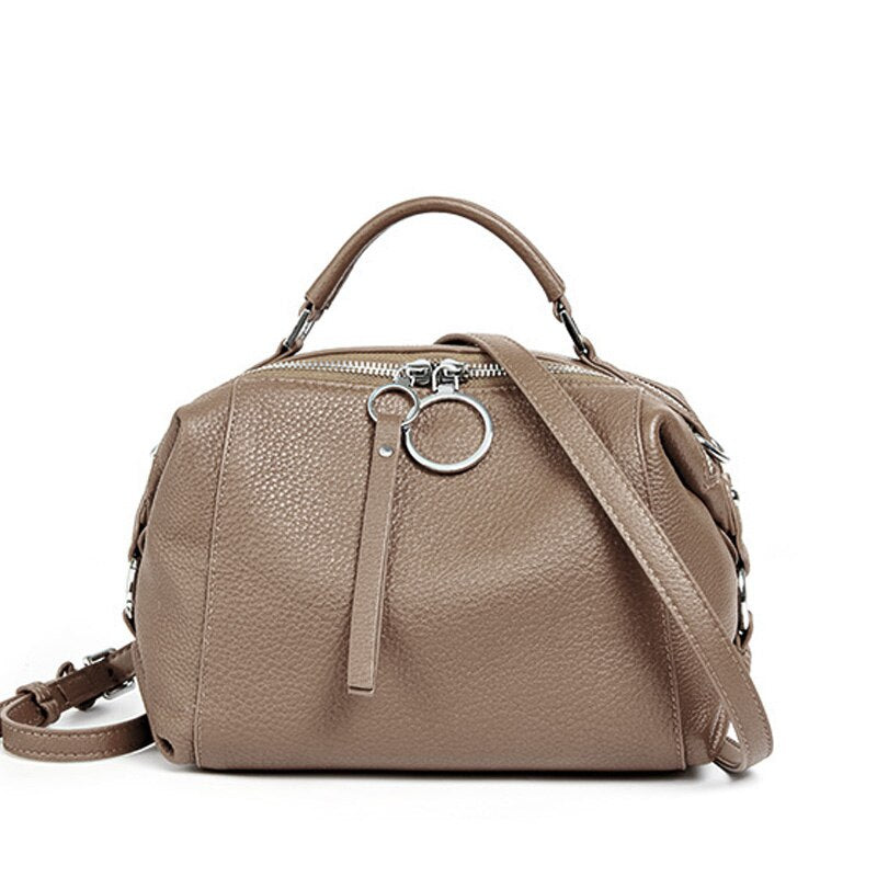 Zency Casual Tote Crossbody Soft Genuine Leather Handbag Elegant Women Shoulder Bag Double Zipper Tassel Pockets Blue Black