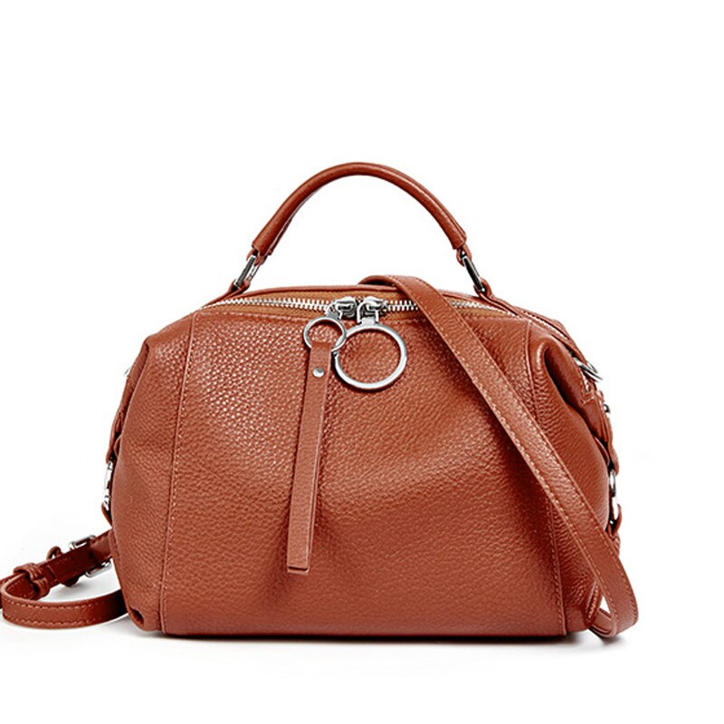 Zency Casual Tote Crossbody Soft Genuine Leather Handbag Elegant Women Shoulder Bag Double Zipper Tassel Pockets Blue Black