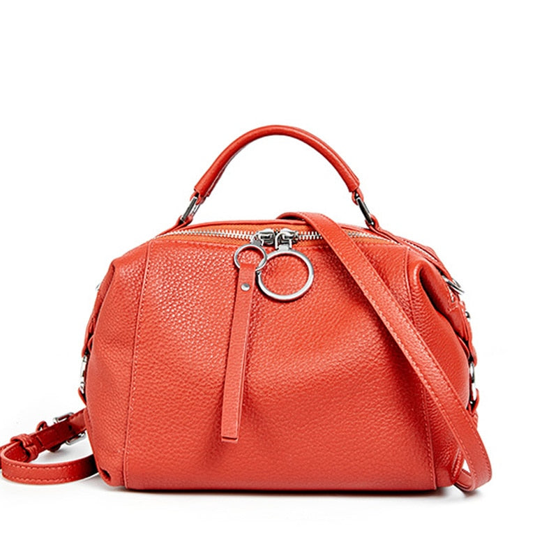 Zency Casual Tote Crossbody Soft Genuine Leather Handbag Elegant Women Shoulder Bag Double Zipper Tassel Pockets Blue Black