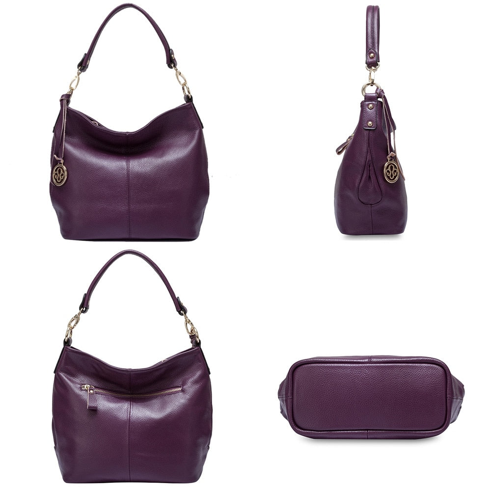 Zency Charm Purple Women Shoulder Bag 100% Genuine Leather Hobos Lady Crossbody Purse