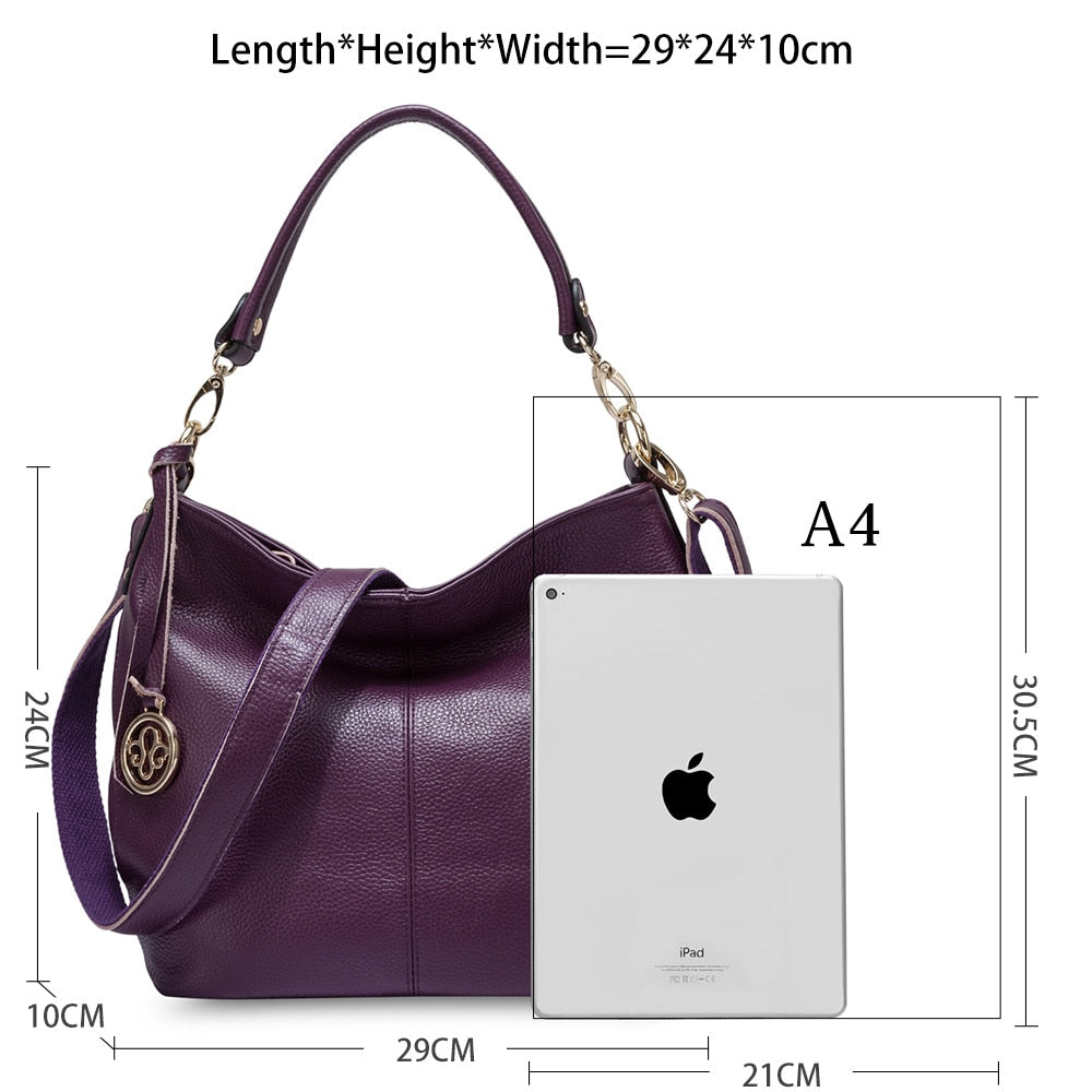 Zency Charm Purple Women Shoulder Bag 100% Genuine Leather Hobos Lady Crossbody Purse
