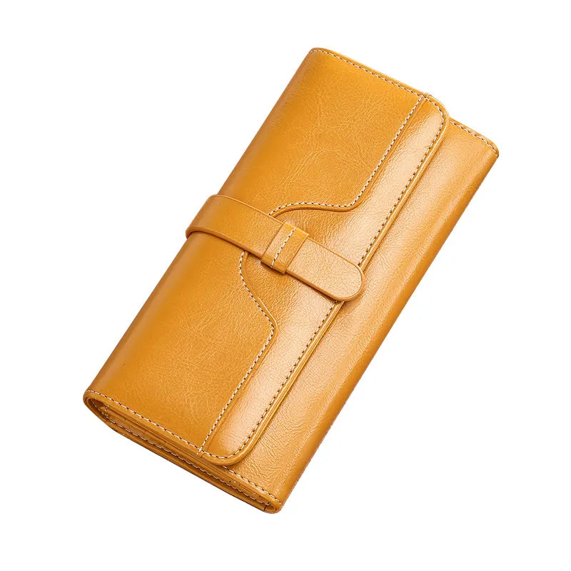 High Quality Retro Women Oil Wax Leather Wallet Card Case Coin Long Purse