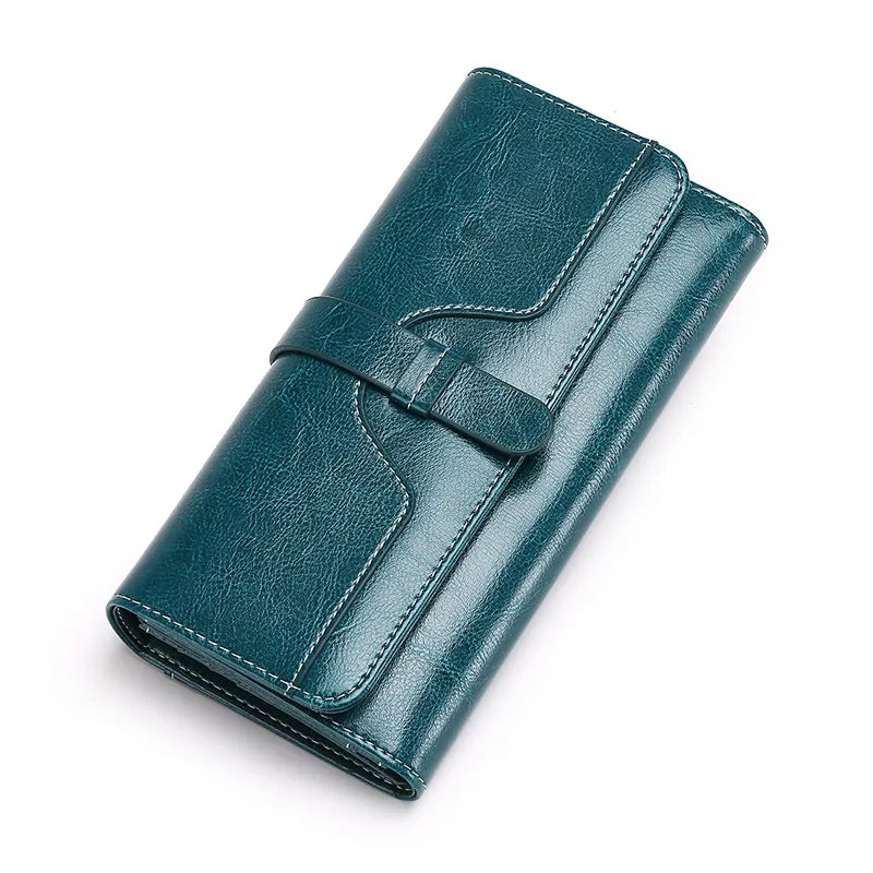 High Quality Retro Women Oil Wax Leather Wallet Card Case Coin Long Purse