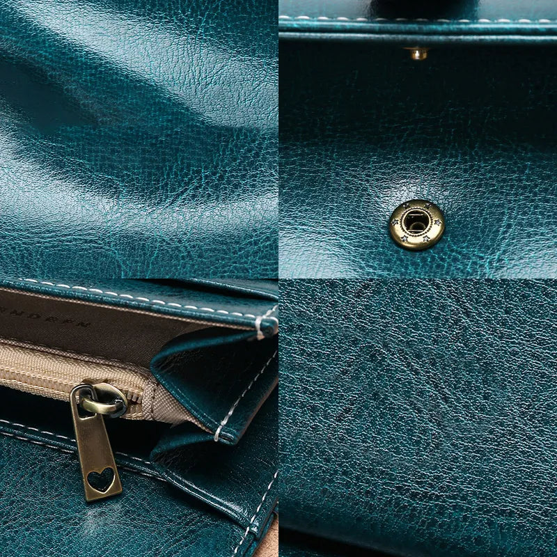 High Quality Retro Women Oil Wax Leather Wallet Card Case Coin Long Purse