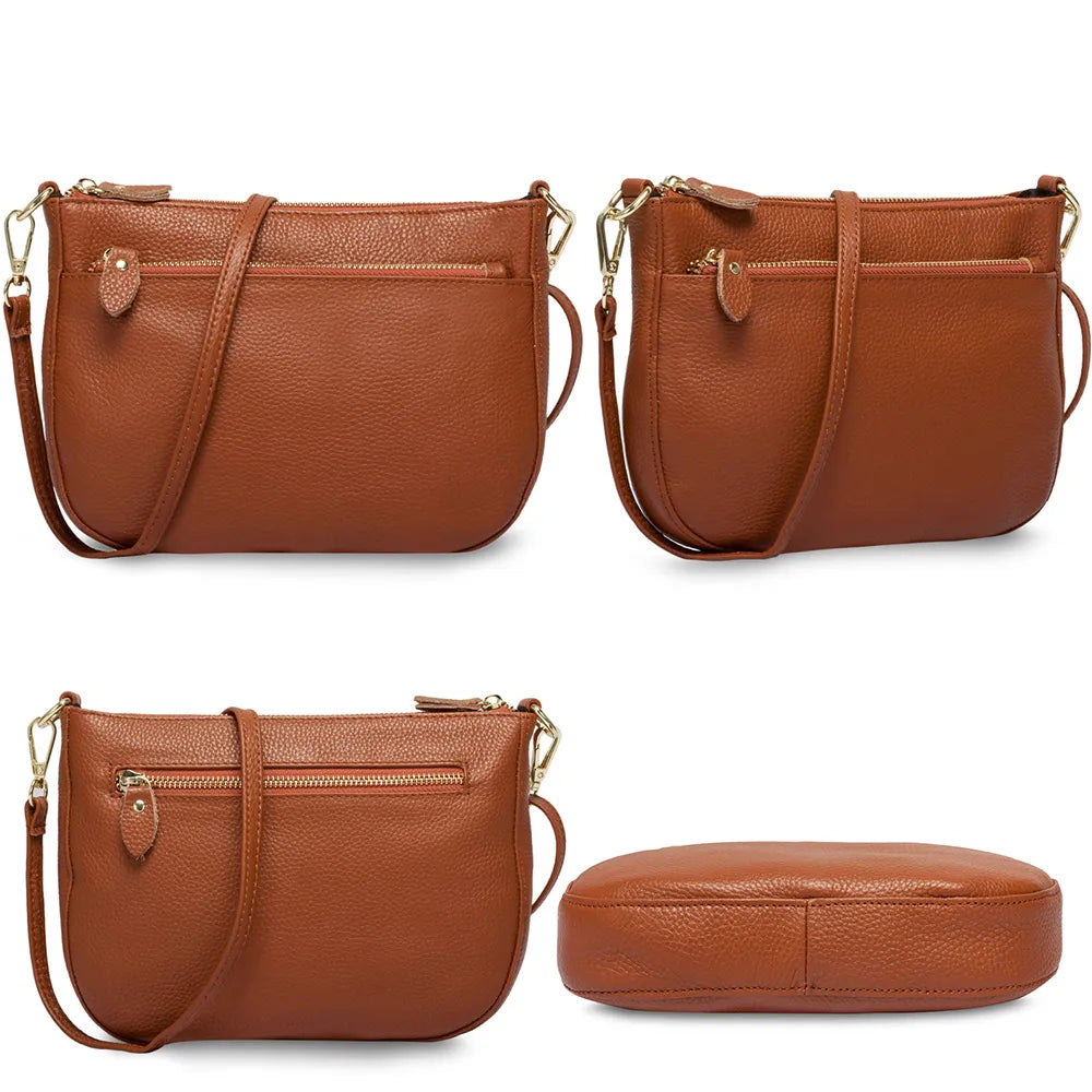 Zency Women Crossbody Bag 100% Genuine Leather Brown Handbag Small Flap Bags