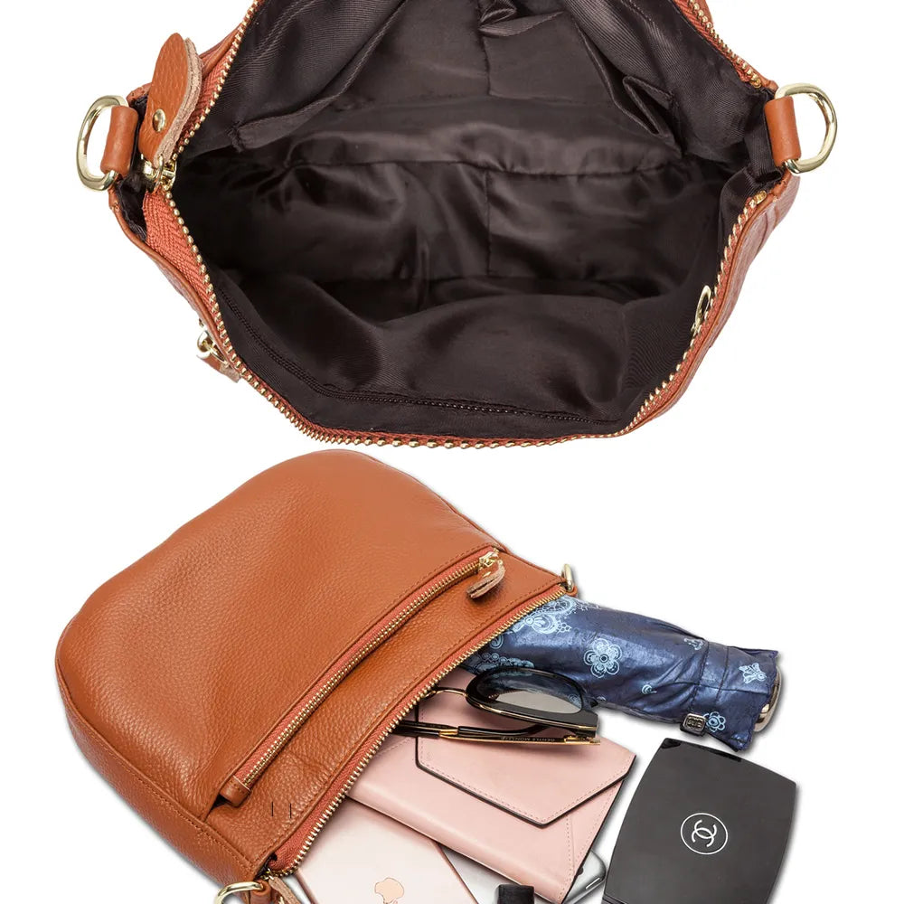 Zency Women Crossbody Bag 100% Genuine Leather Brown Handbag Small Flap Bags