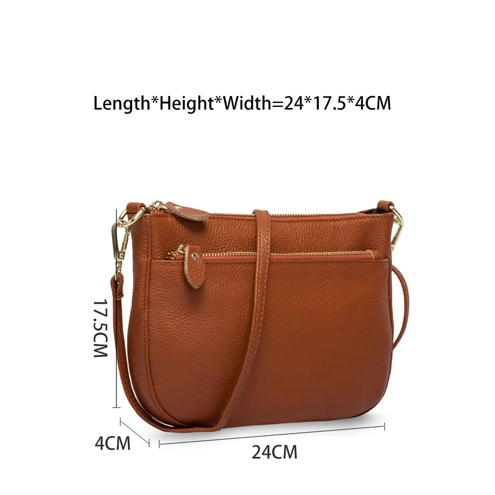Zency Women Crossbody Bag 100% Genuine Leather Brown Handbag Small Flap Bags