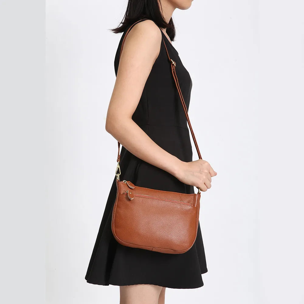 Zency Women Crossbody Bag 100% Genuine Leather Brown Handbag Small Flap Bags