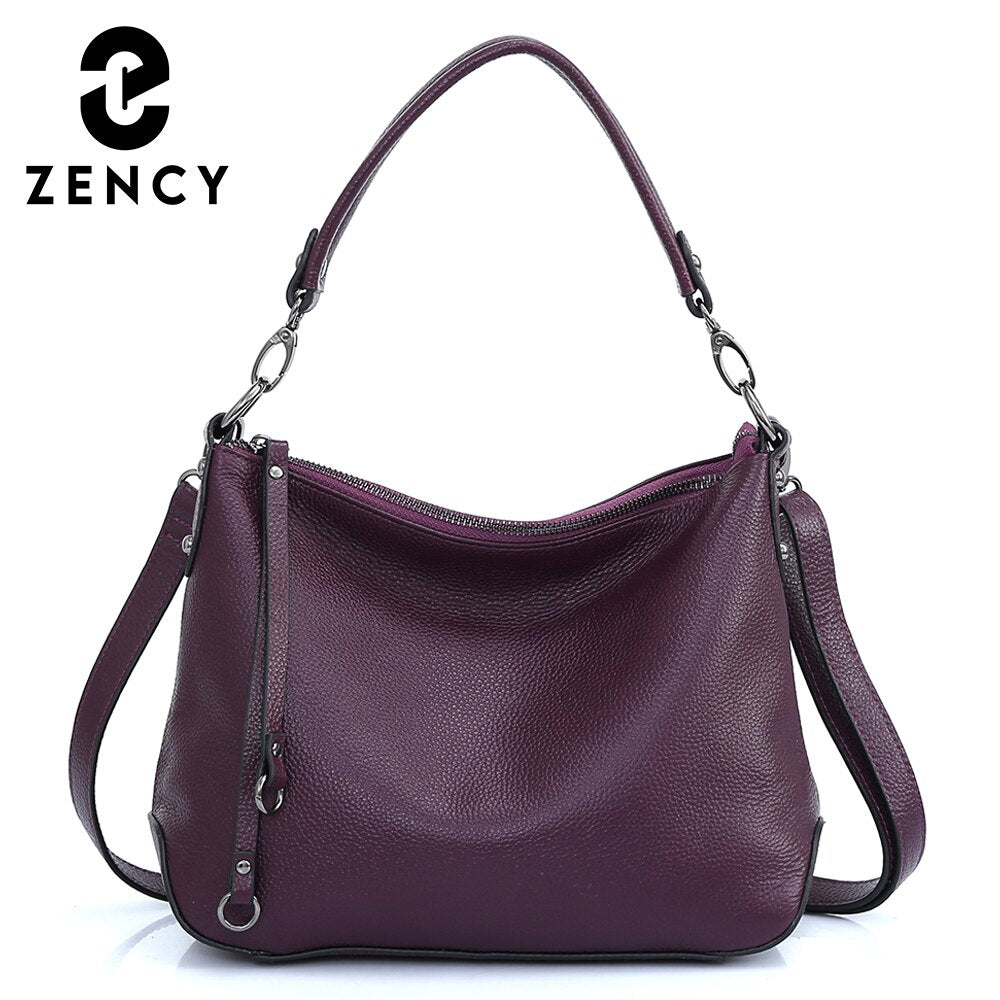 Zency Genuine Leather Handbag For Women Simple Classic Casual Female Hobo Bags Vintage Shoulder Tote Crossbody Bag