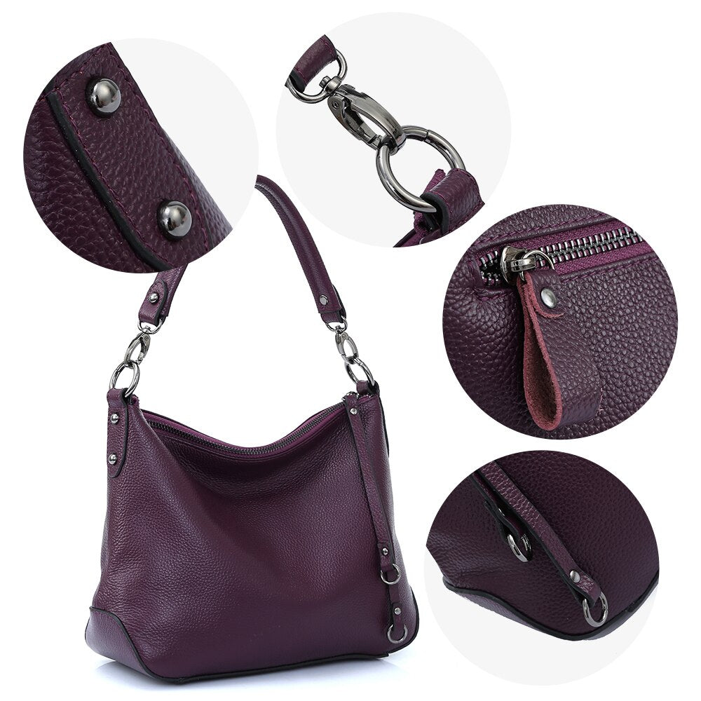 Zency Genuine Leather Handbag For Women Simple Classic Casual Female Hobo Bags Vintage Shoulder Tote Crossbody Bag