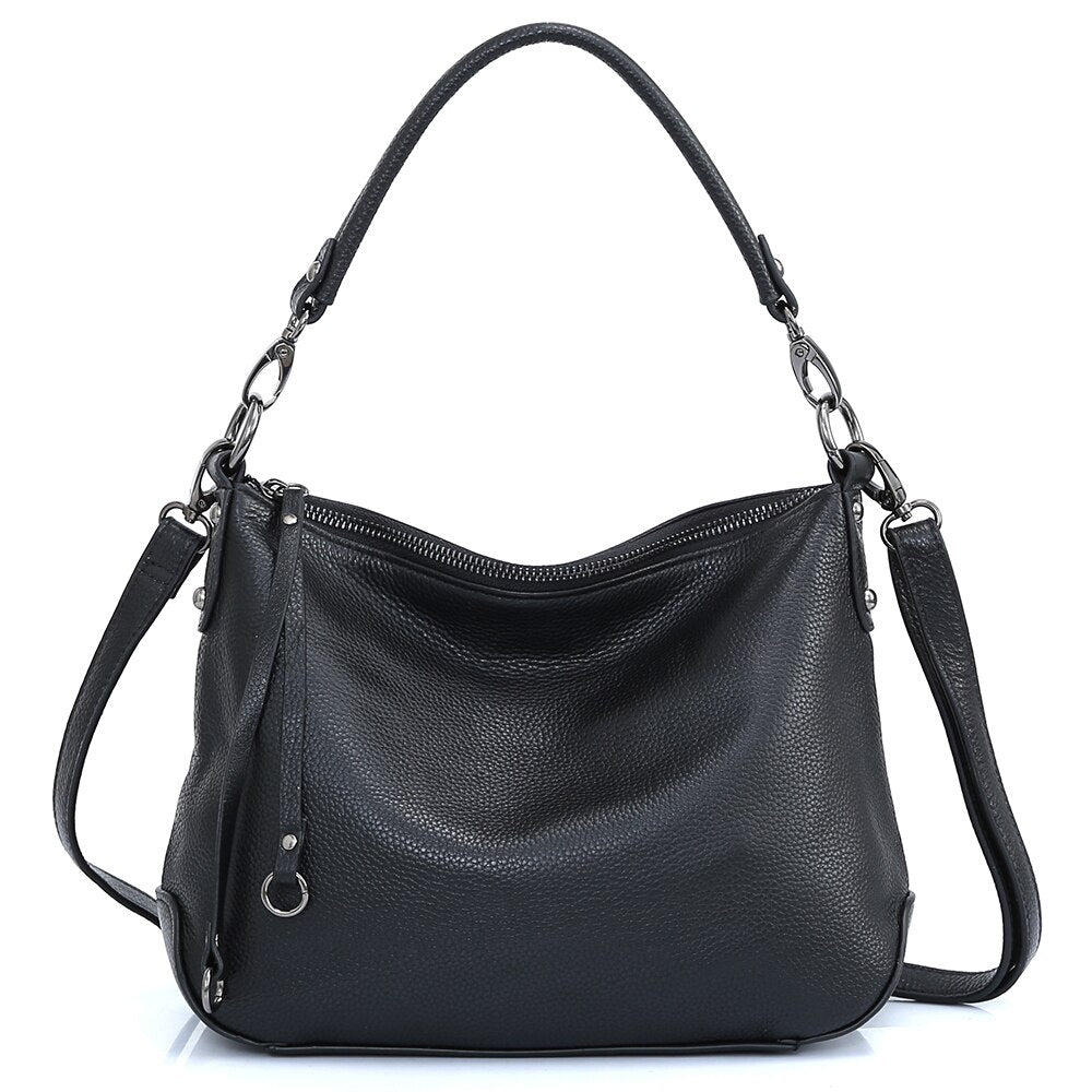 Zency Genuine Leather Handbag For Women Simple Classic Casual Female Hobo Bags Vintage Shoulder Tote Crossbody Bag