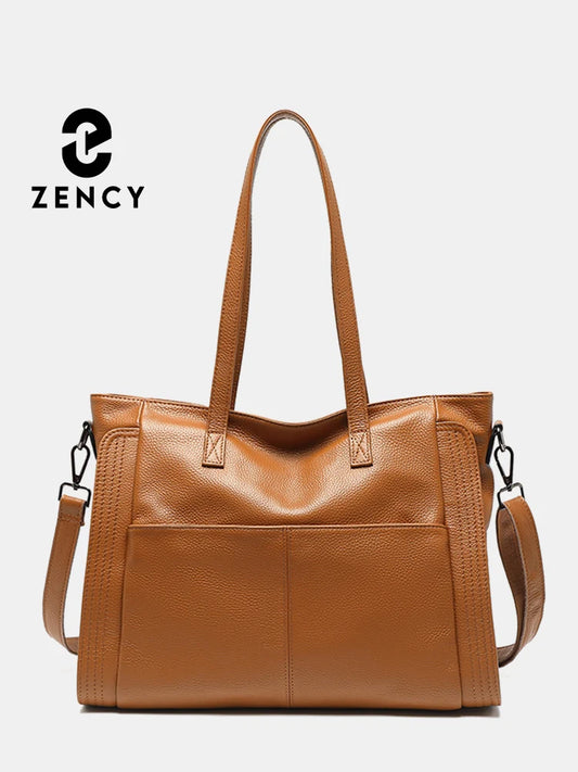 Zency Genuine Leather Women Winter Large Shoulder Bag Laptop Handbag