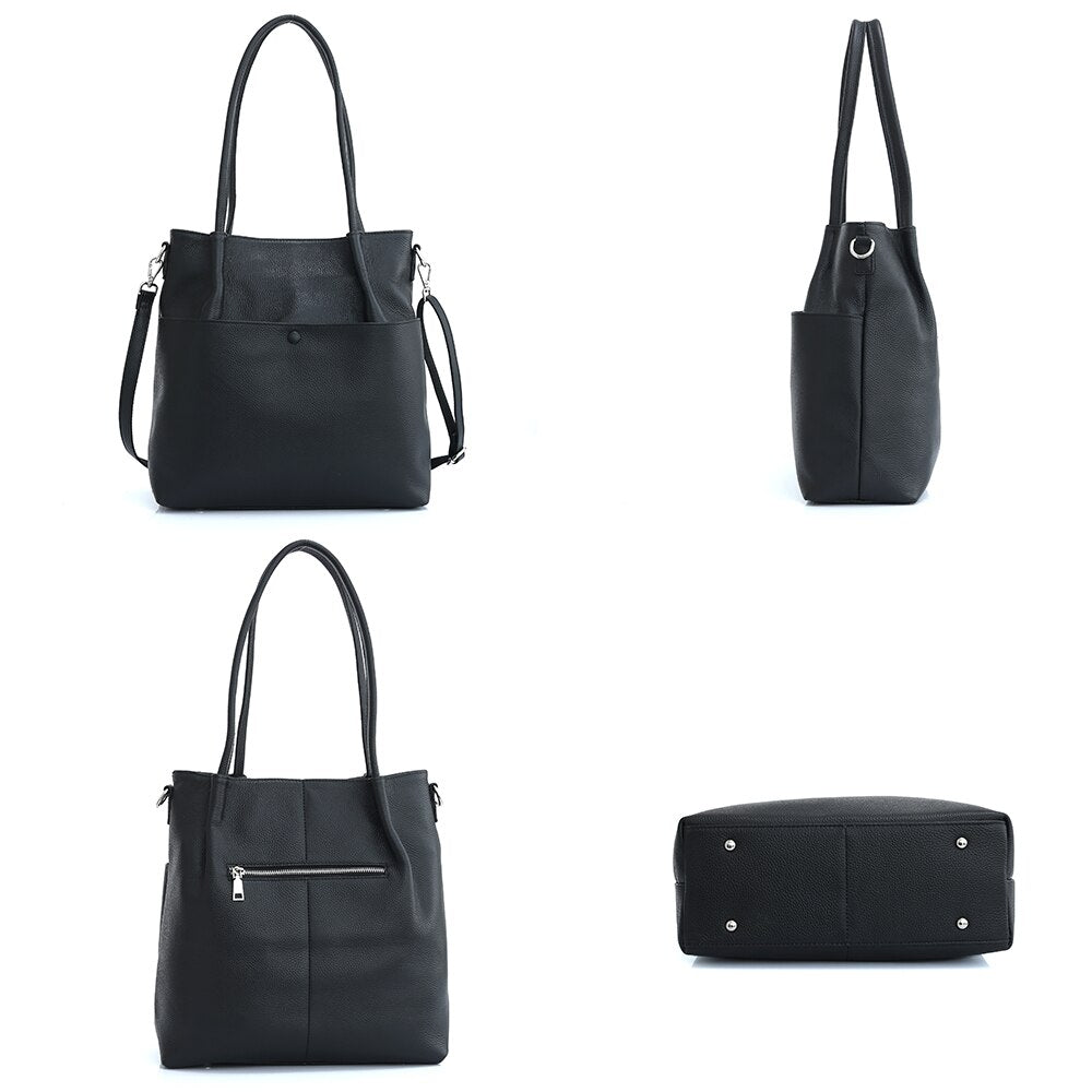 Zency Genuine Leather New Winter Bucket Shoulder Bag Large Capacity Shopper Women Luxury Casual Handbag Female Crossbody Vintage