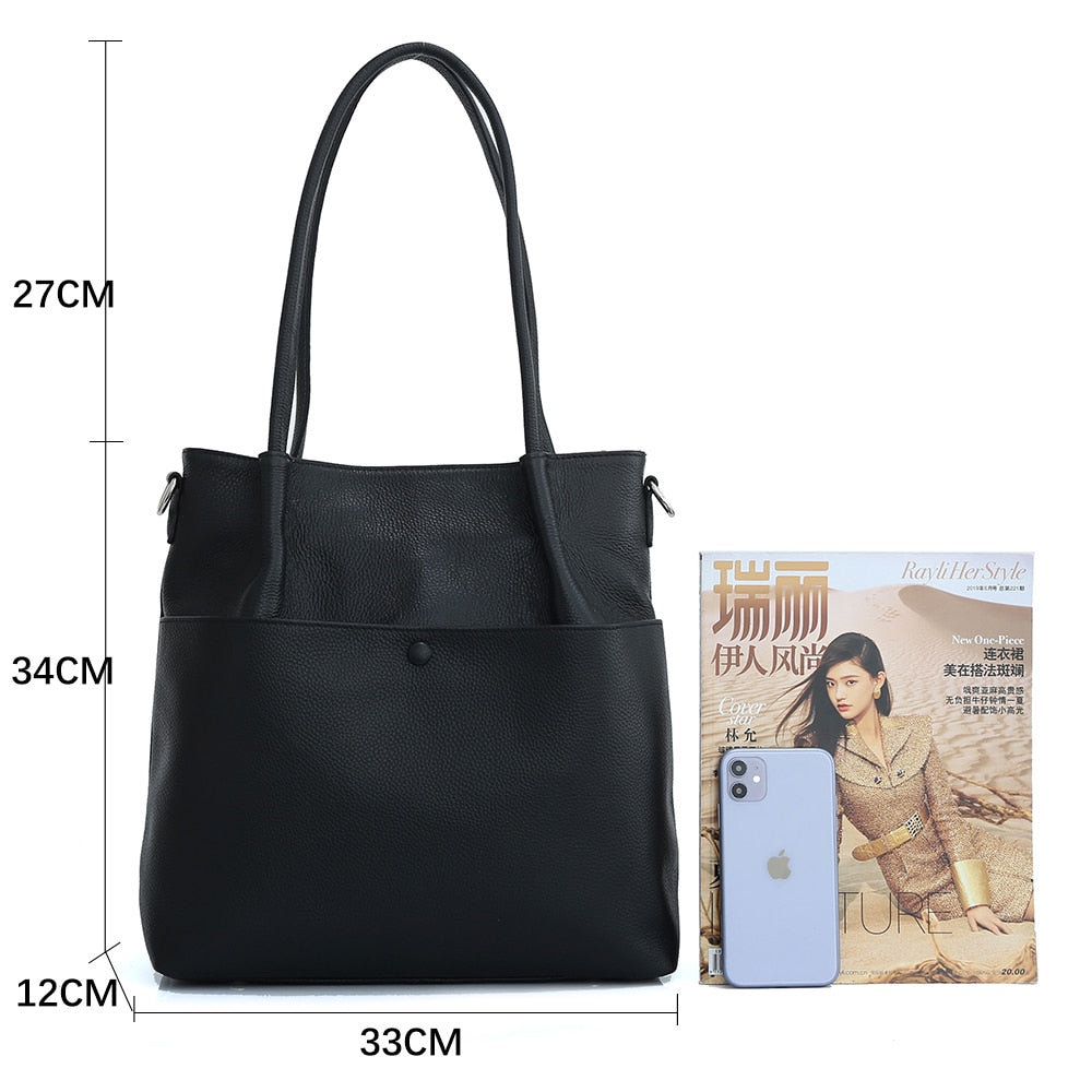 Zency Genuine Leather New Winter Bucket Shoulder Bag Large Capacity Shopper Women Luxury Casual Handbag Female Crossbody Vintage