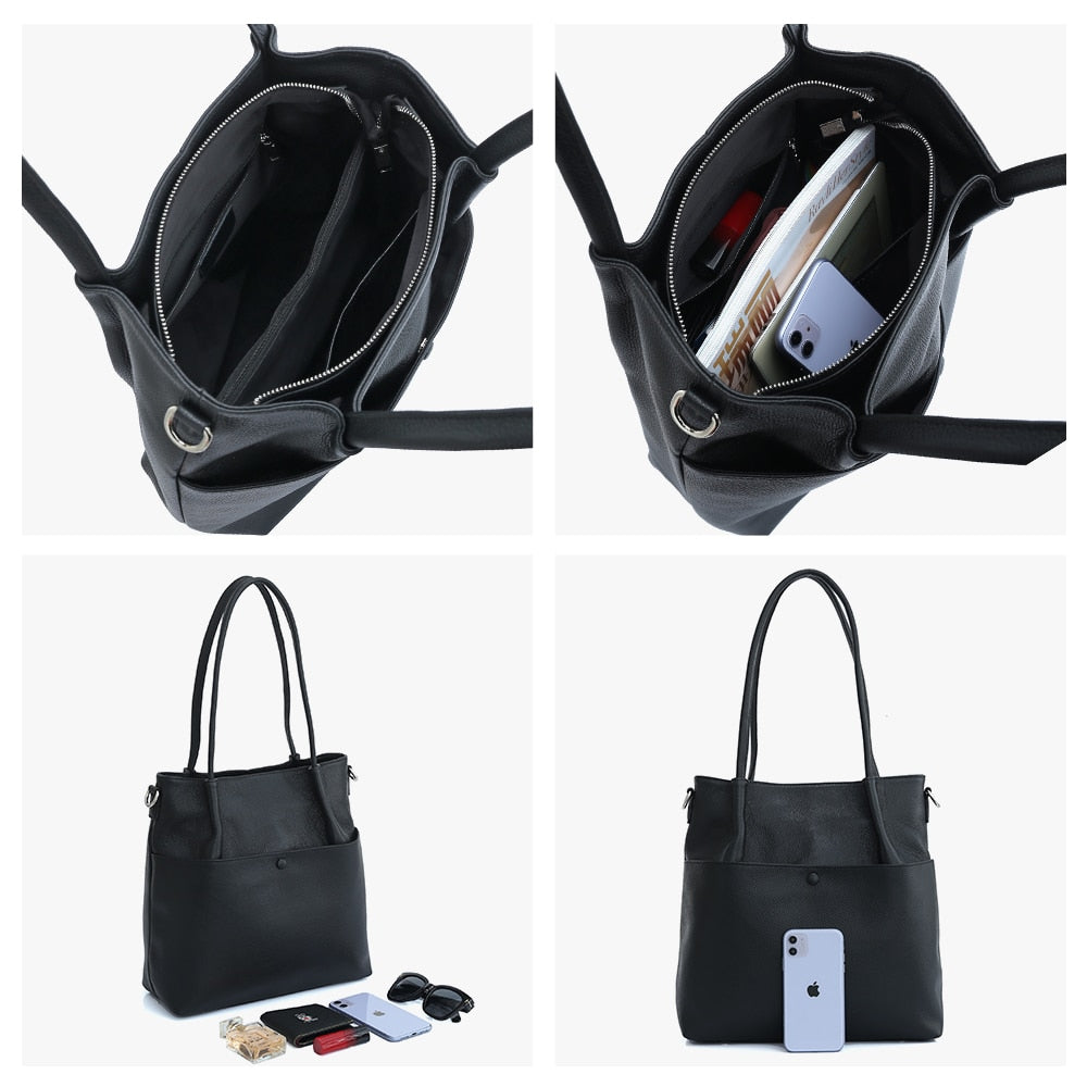 Zency Genuine Leather New Winter Bucket Shoulder Bag Large Capacity Shopper Women Luxury Casual Handbag Female Crossbody Vintage