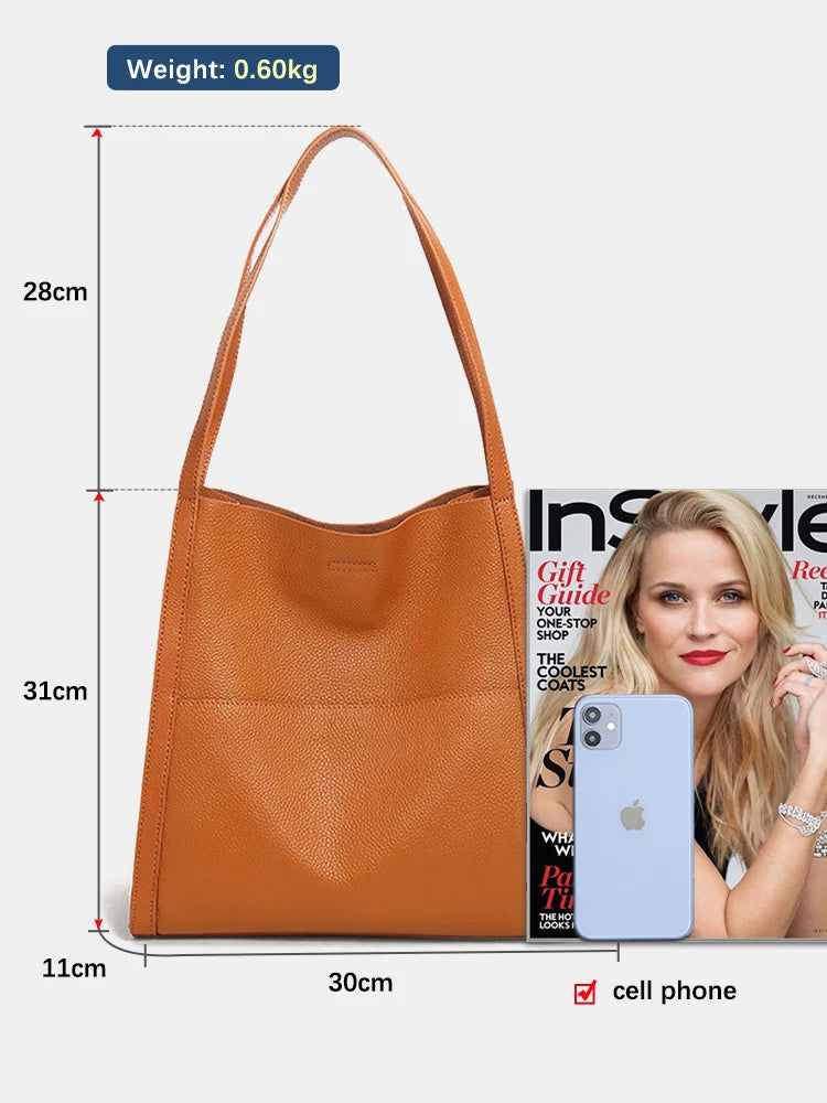 Zency Genuine Leather Totebag Shoulder Bag Large Capacity Shopper Luxury Women's Cow Skin Handbag