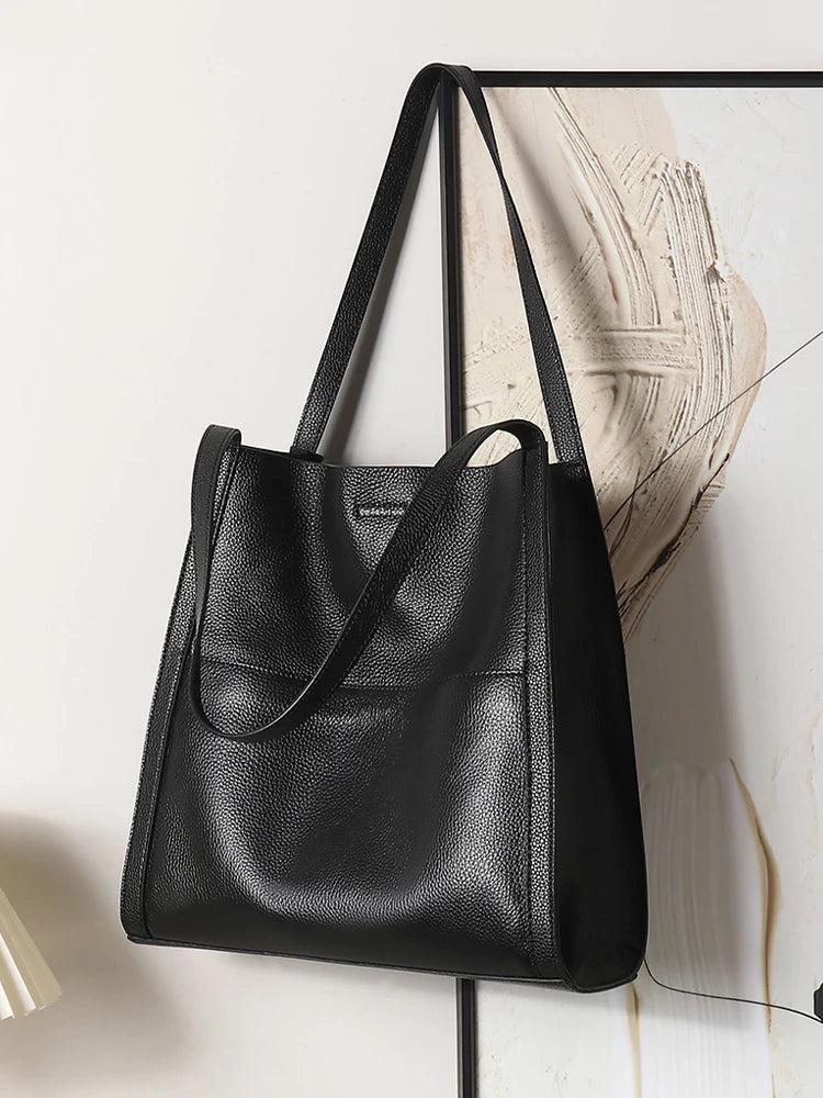 Zency Genuine Leather Totebag Shoulder Bag Large Capacity Shopper Luxury Women's Cow Skin Handbag