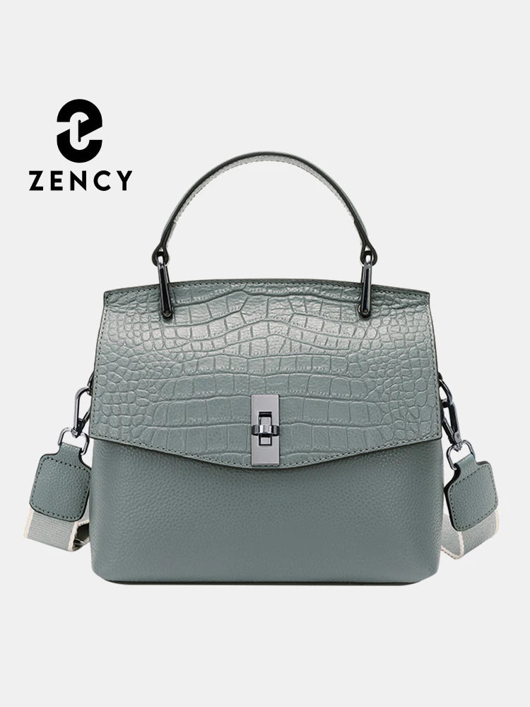 Zency Genuine Leather Women's Handbag Stone Vintage Tote Bag Luxury Brand