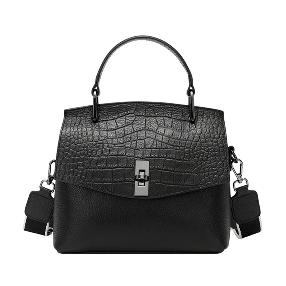 Zency Genuine Leather Women's Handbag Stone Vintage Tote Bag Luxury Brand