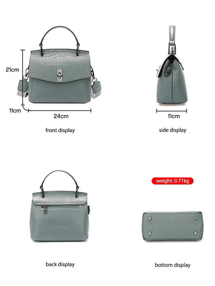 Zency Genuine Leather Women's Handbag Stone Vintage Tote Bag Luxury Brand