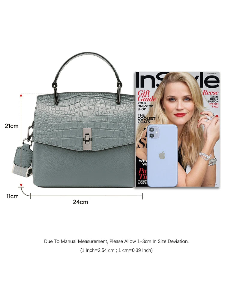 Zency Genuine Leather Women's Handbag Stone Vintage Tote Bag Luxury Brand