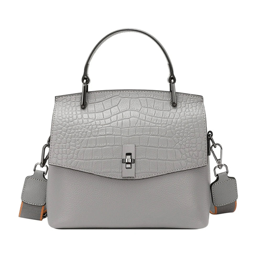 Zency Genuine Leather Women's Handbag Stone Vintage Tote Bag Luxury Brand