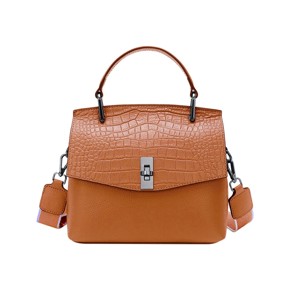 Zency Genuine Leather Women's Handbag Stone Vintage Tote Bag Luxury Brand