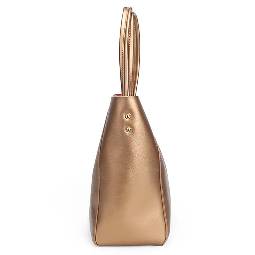 Zency Luxury Gold Women Shoulder Bag Two Layer Leather Large Capacity Handbag