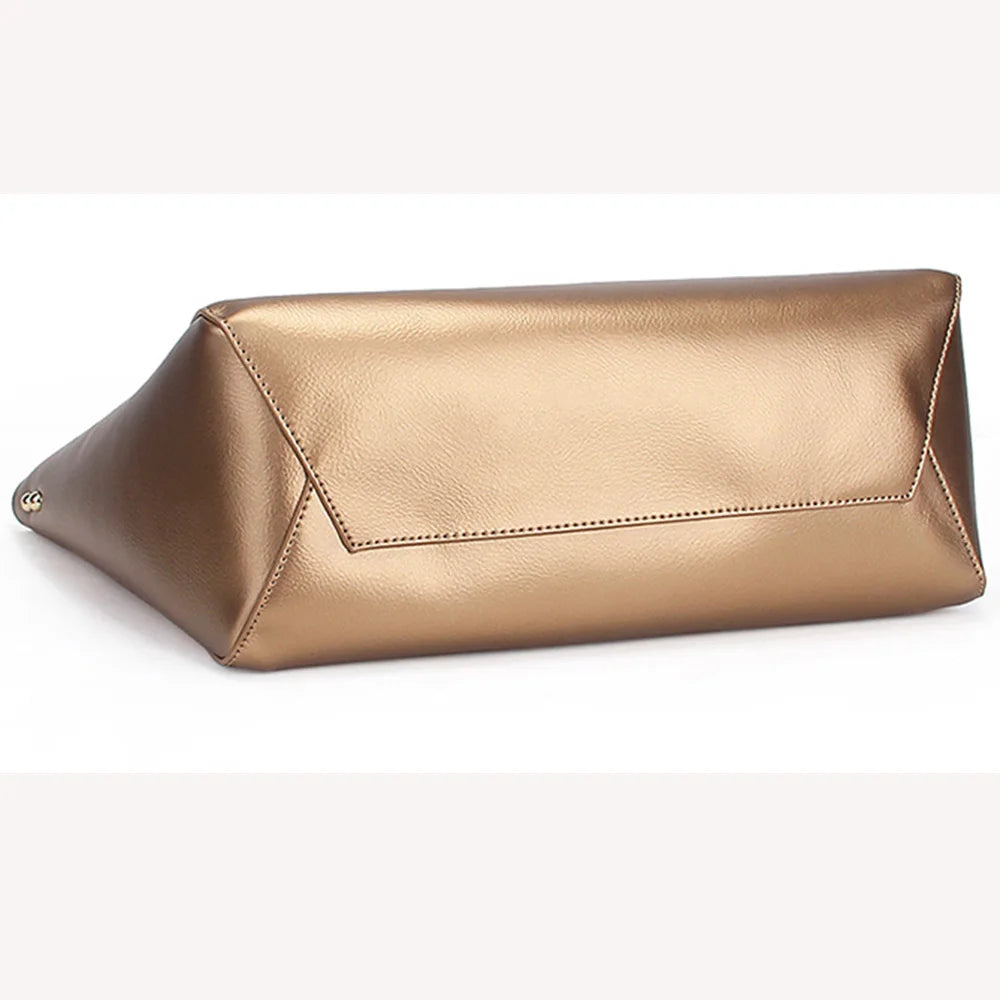 Zency Luxury Gold Women Shoulder Bag Two Layer Leather Large Capacity Handbag