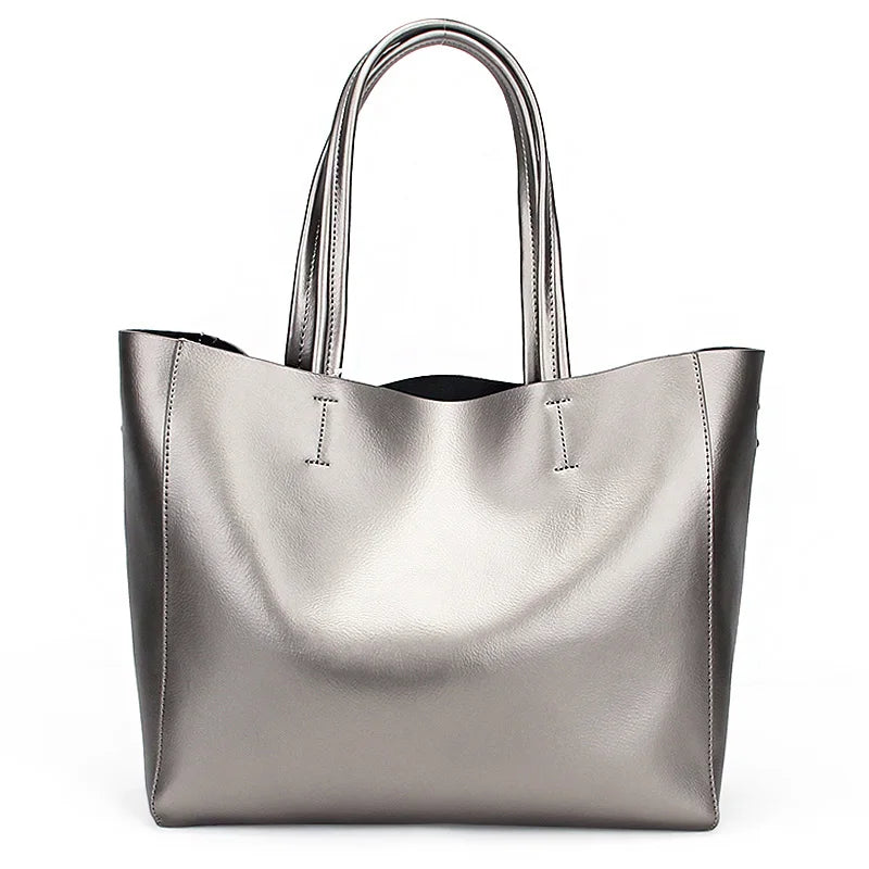 Zency Luxury Gold Women Shoulder Bag Two Layer Leather Large Capacity Handbag