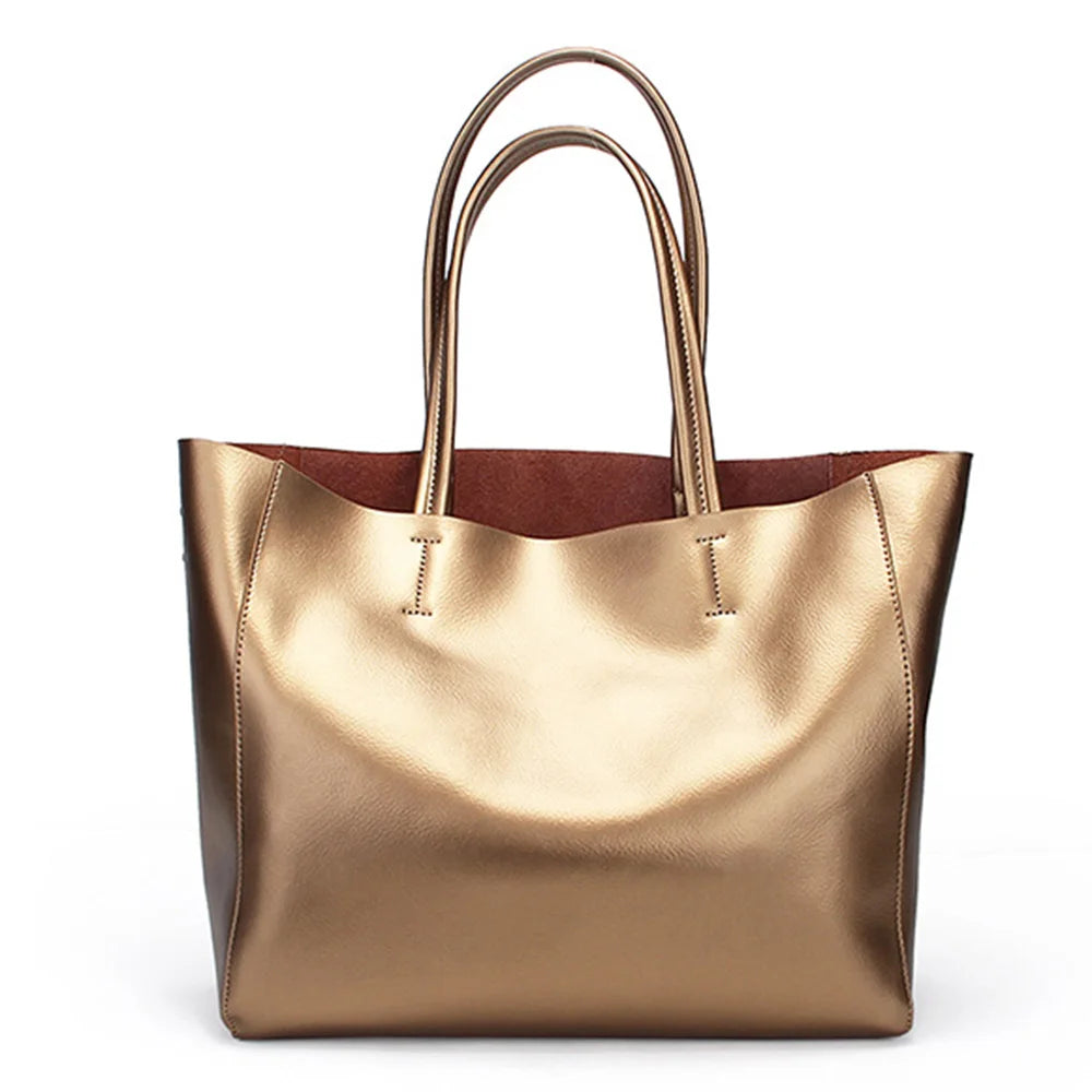 Zency Luxury Gold Women Shoulder Bag Two Layer Leather Large Capacity Handbag