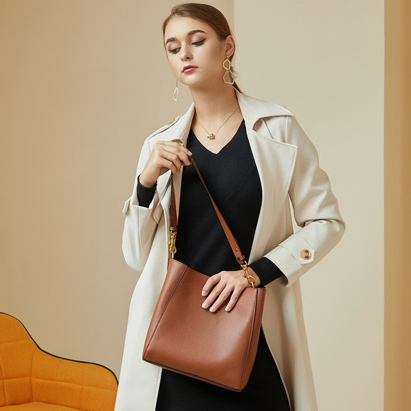 Genuine Leather Casual Shopper Shoulder Bag Commuter Large Handbags
