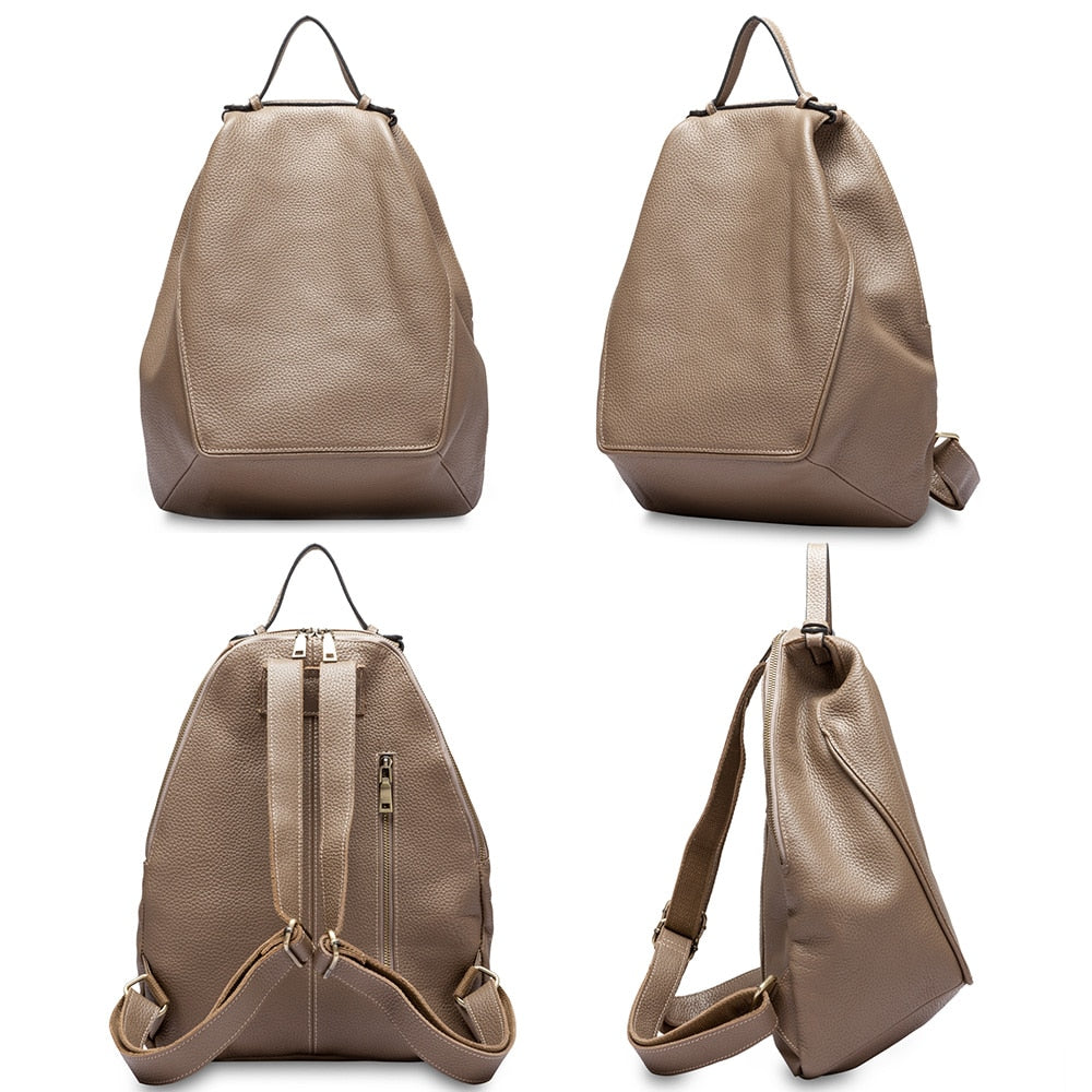 Zency Simple Women Genuine Leather Backpack Travel Knapsack High Quality Soft Calfskin Satchel
