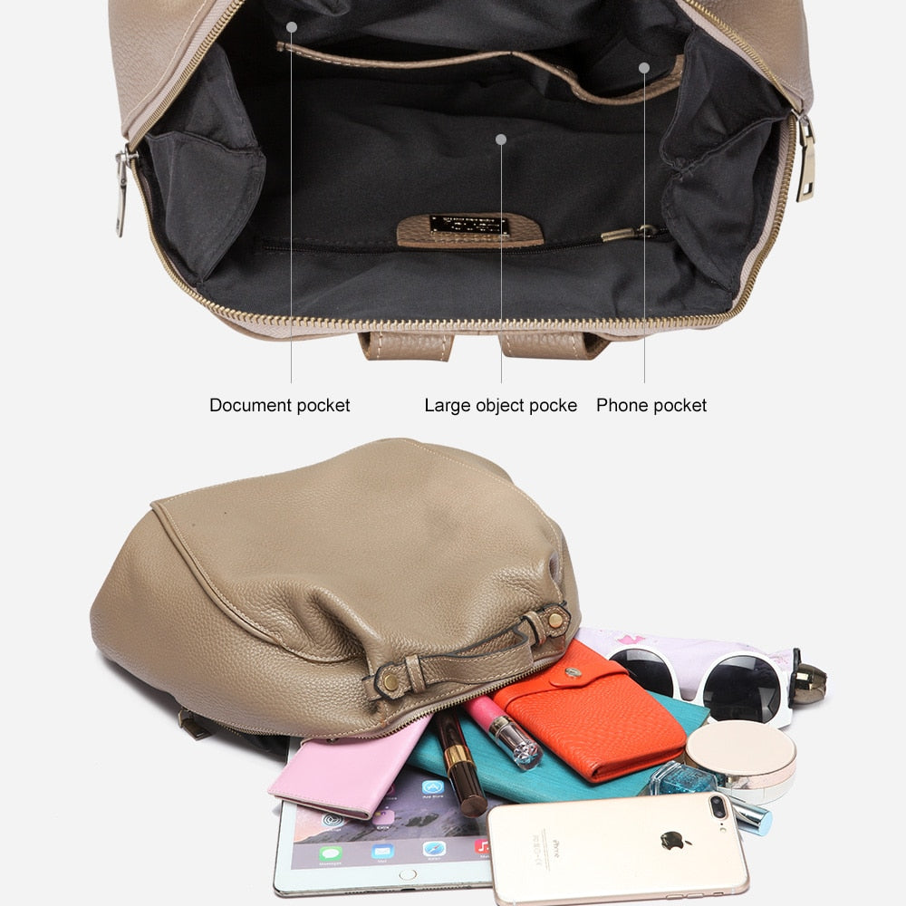 Zency Simple Women Genuine Leather Backpack Travel Knapsack High Quality Soft Calfskin Satchel