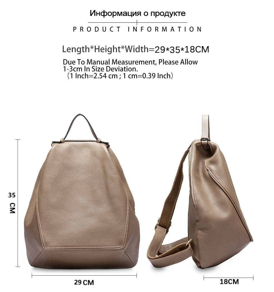 Zency Simple Women Genuine Leather Backpack Travel Knapsack High Quality Soft Calfskin Satchel