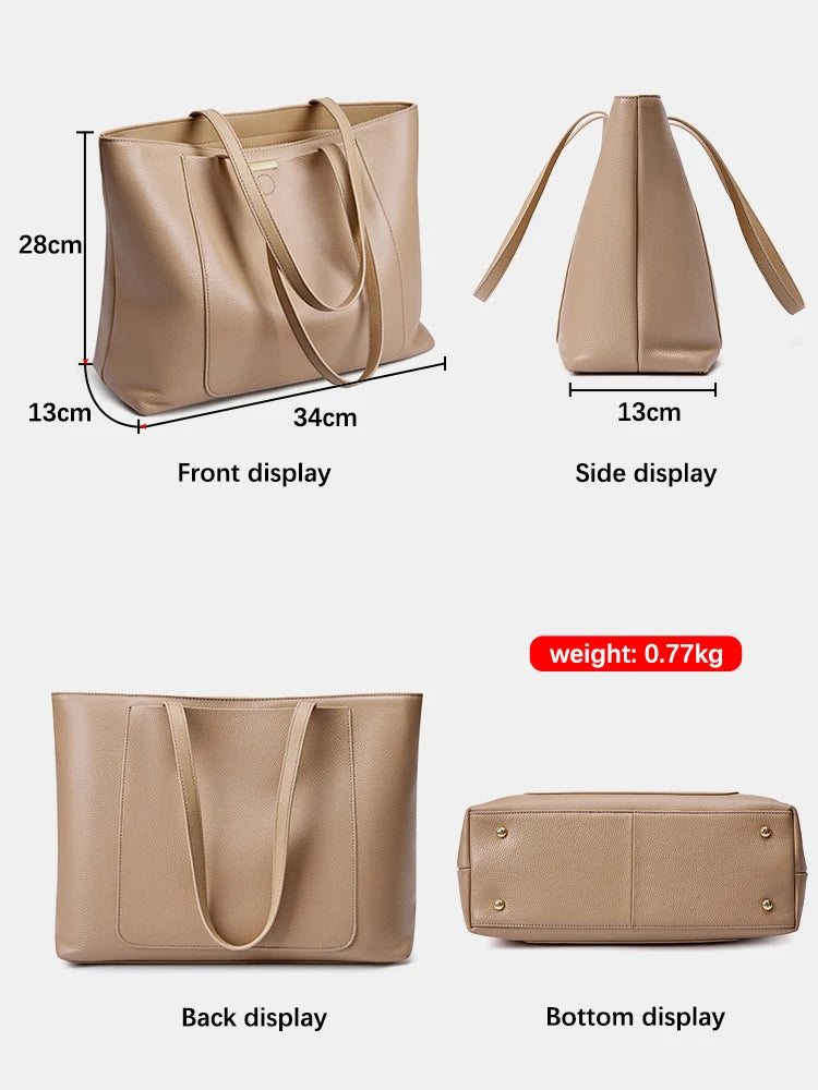 Zency Soft Leather Large Capacity Lady Shopping Bag For Notebook Phone iPad