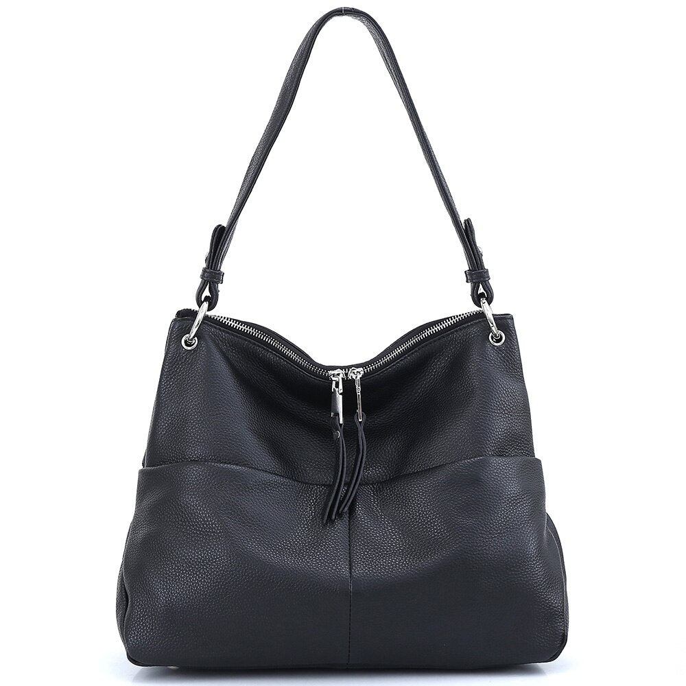 Zency Soft First Layer Cowhide Leather Handbag Large Capacity Classic Shoulder Bags Multi-function Bag