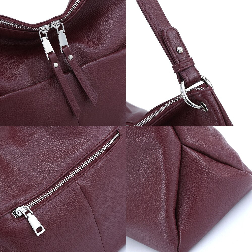 Zency Soft First Layer Cowhide Leather Handbag Large Capacity Classic Shoulder Bags Multi-function Bag
