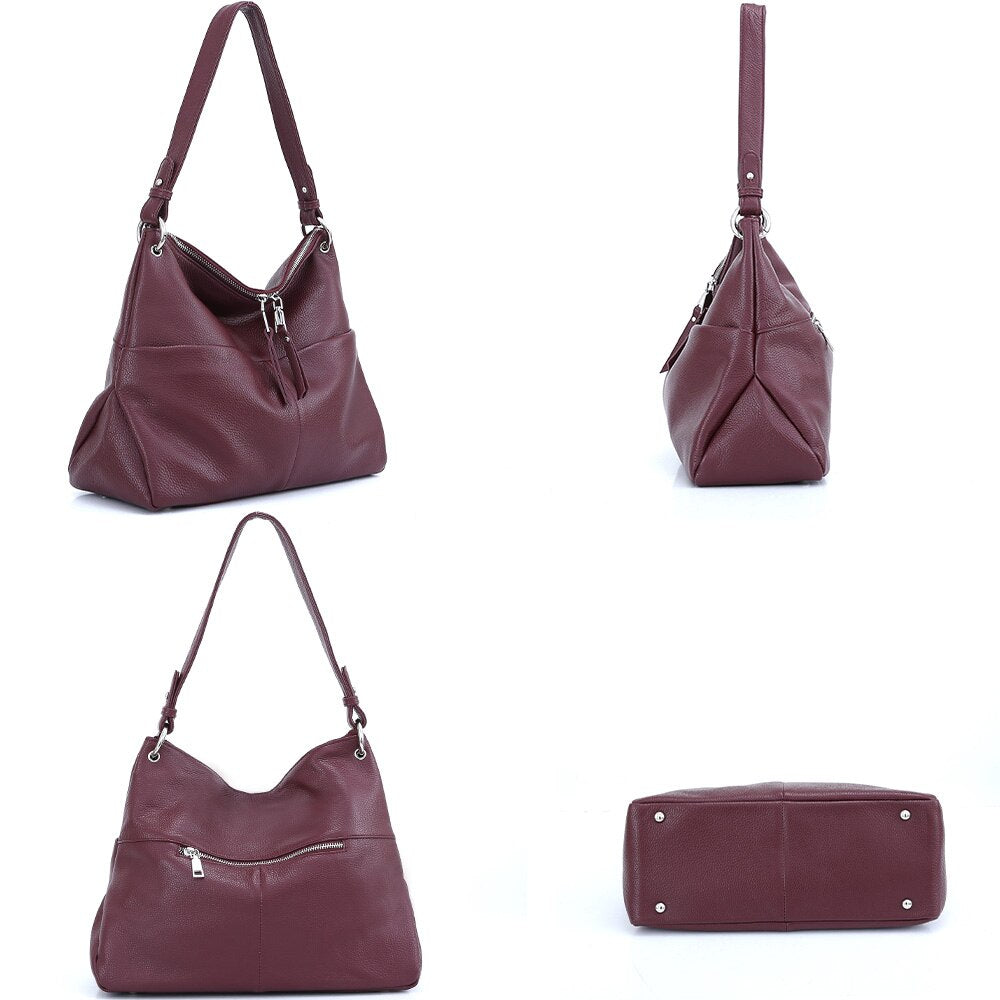 Zency Soft First Layer Cowhide Leather Handbag Large Capacity Classic Shoulder Bags Multi-function Bag