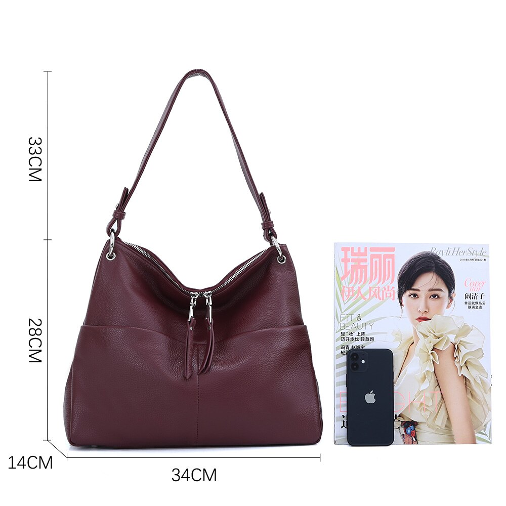Zency Soft First Layer Cowhide Leather Handbag Large Capacity Classic Shoulder Bags Multi-function Bag