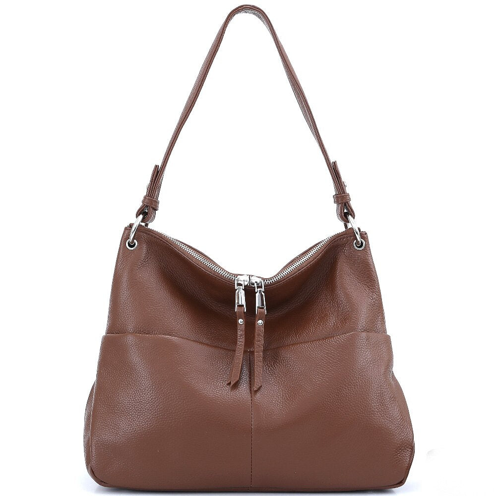 Zency Soft First Layer Cowhide Leather Handbag Large Capacity Classic Shoulder Bags Multi-function Bag