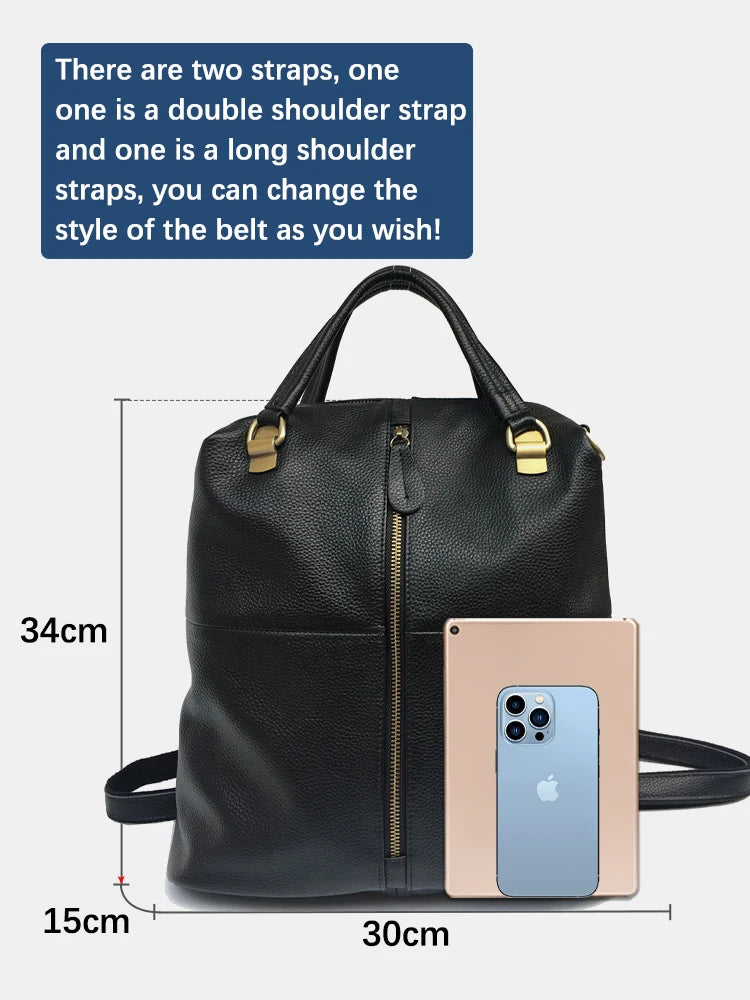Zency Vintage Women's Genuine Leather Outdoor Backpacks Anti-Theft Large School Bag