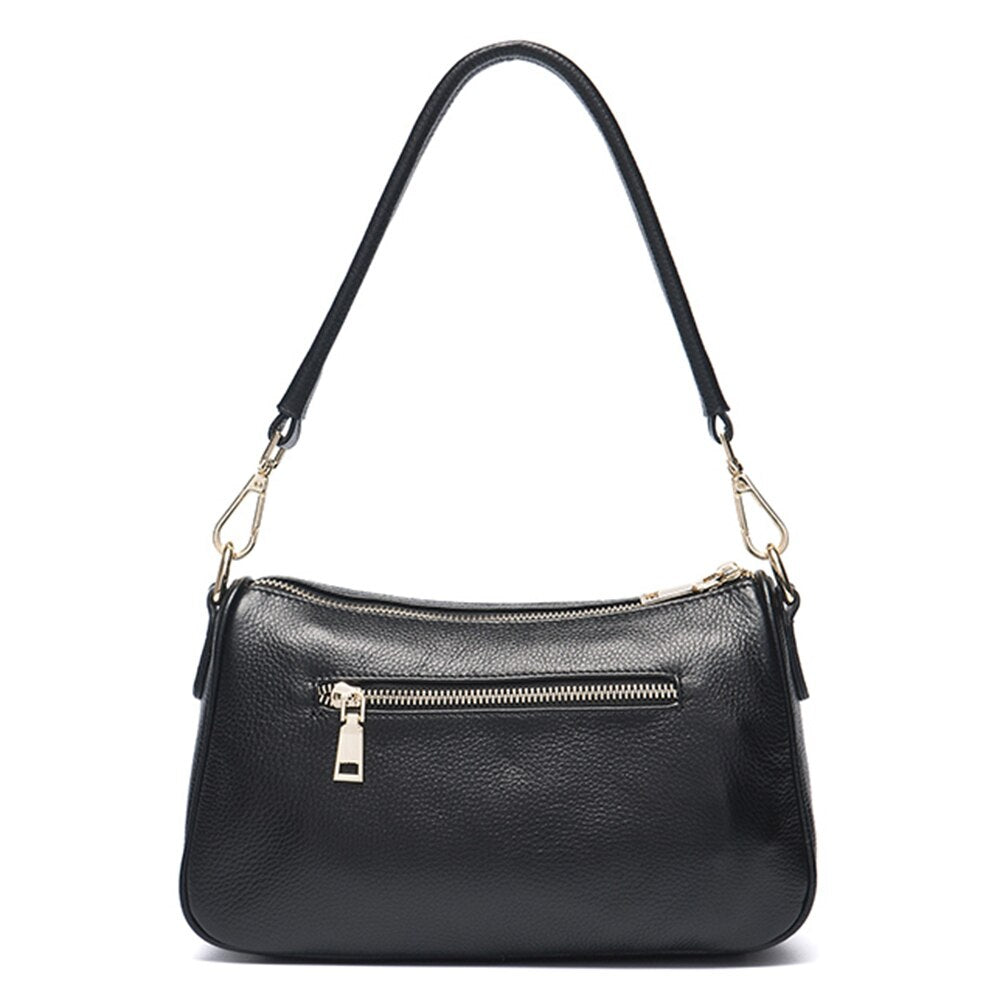 Zency Women Shoulder Bag 100% Genuine Leather White Small Bag Lady Messenger Crossbody Purse Simple Black Handbag