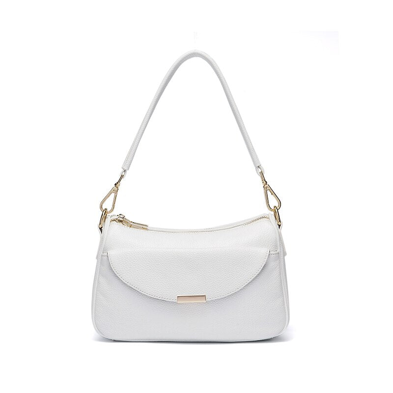 Zency Women Shoulder Bag 100% Genuine Leather White Small Bag Lady Messenger Crossbody Purse Simple Black Handbag