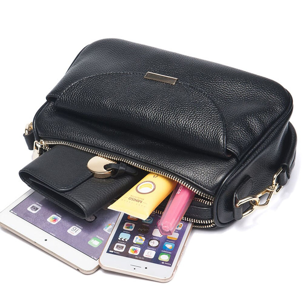 Zency Women Shoulder Bag 100% Genuine Leather White Small Bag Lady Messenger Crossbody Purse Simple Black Handbag