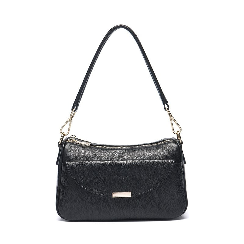 Zency Women Shoulder Bag 100% Genuine Leather White Small Bag Lady Messenger Crossbody Purse Simple Black Handbag