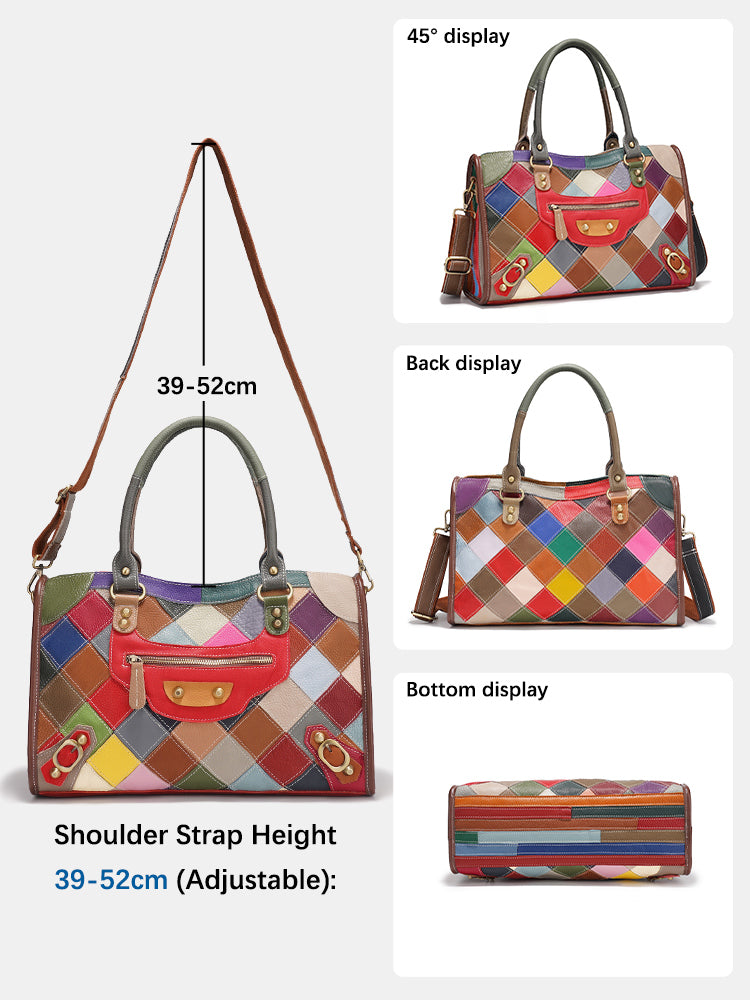 Zency Women's Leather Patchwork Top-Handle Bag Handbags for Daily Work Shopping
