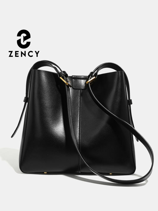 Zency Women Split Leather Tote Bag Luxury Designer Bucket Bags Handbag
