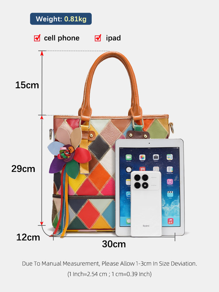 Zency Women's Fashion Patchwork Tote Bag Genuine Leather Handbag
