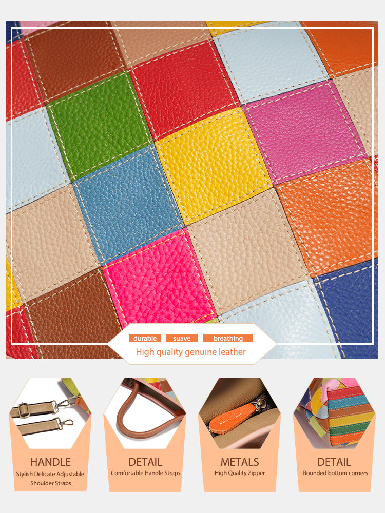 Zency Women's Colorful Patchwork Leather Bag Large Tote Bag